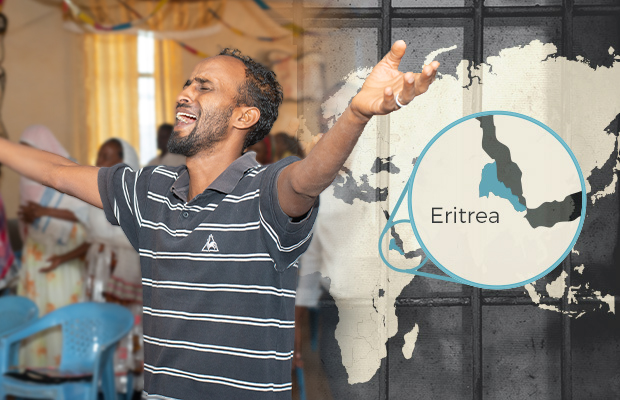 Map of Eritrea; man praying